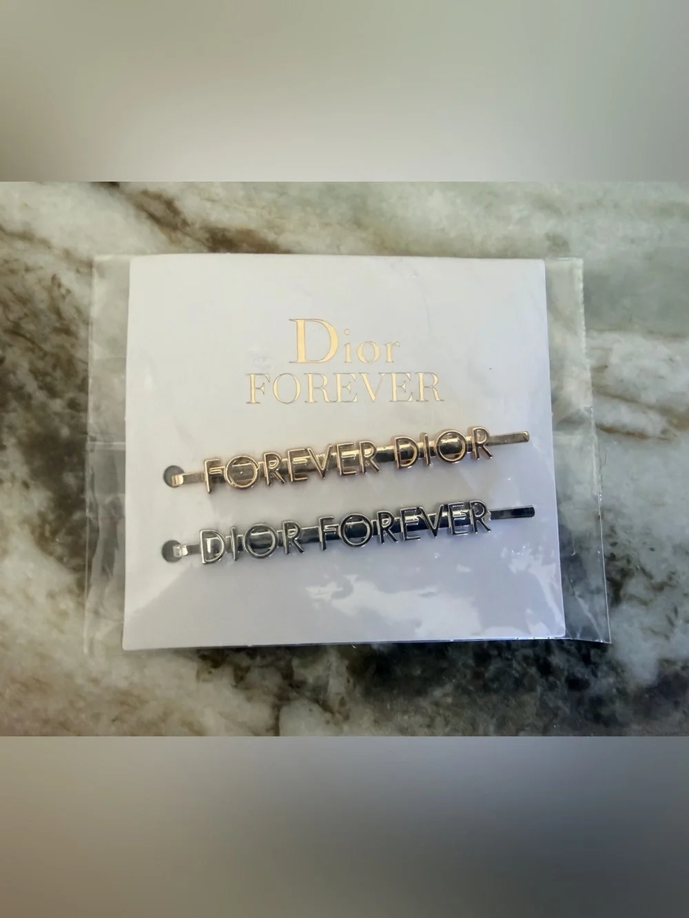Dior ‘Dior Forever’ Set of 2 Bobbi Pins. One Gold Tone. One Silver Tone. SEALED